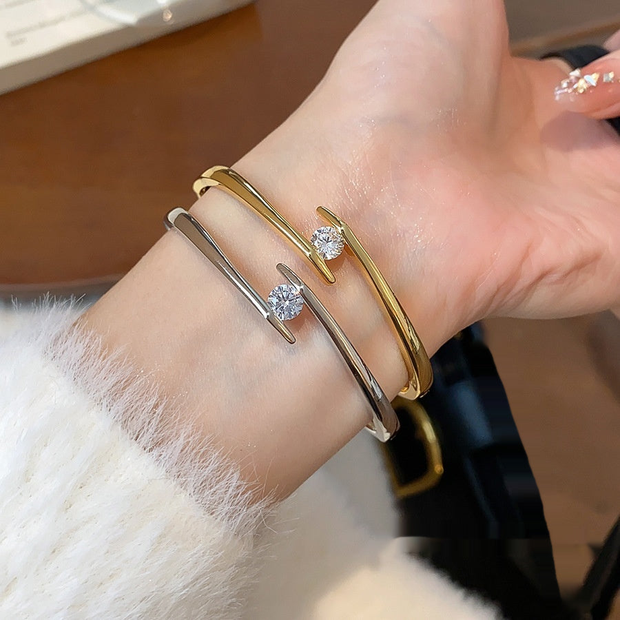 Light Luxury Niche High-end Genuine Gold-plated Zirconia Round Bracelet For Women