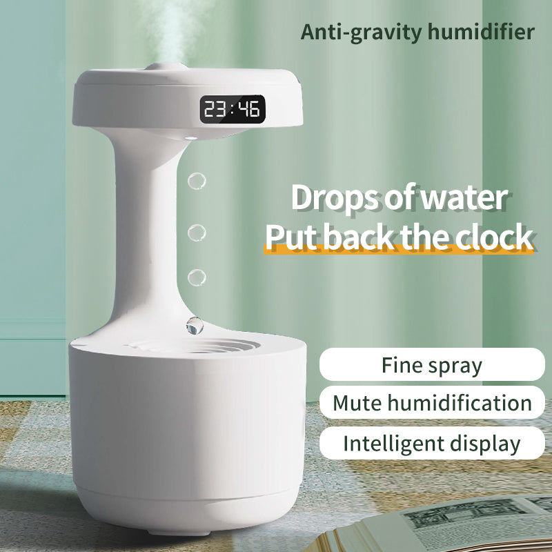 Anti-Gravity Humidifier With Clock - Water Drop Aroma Diffuser