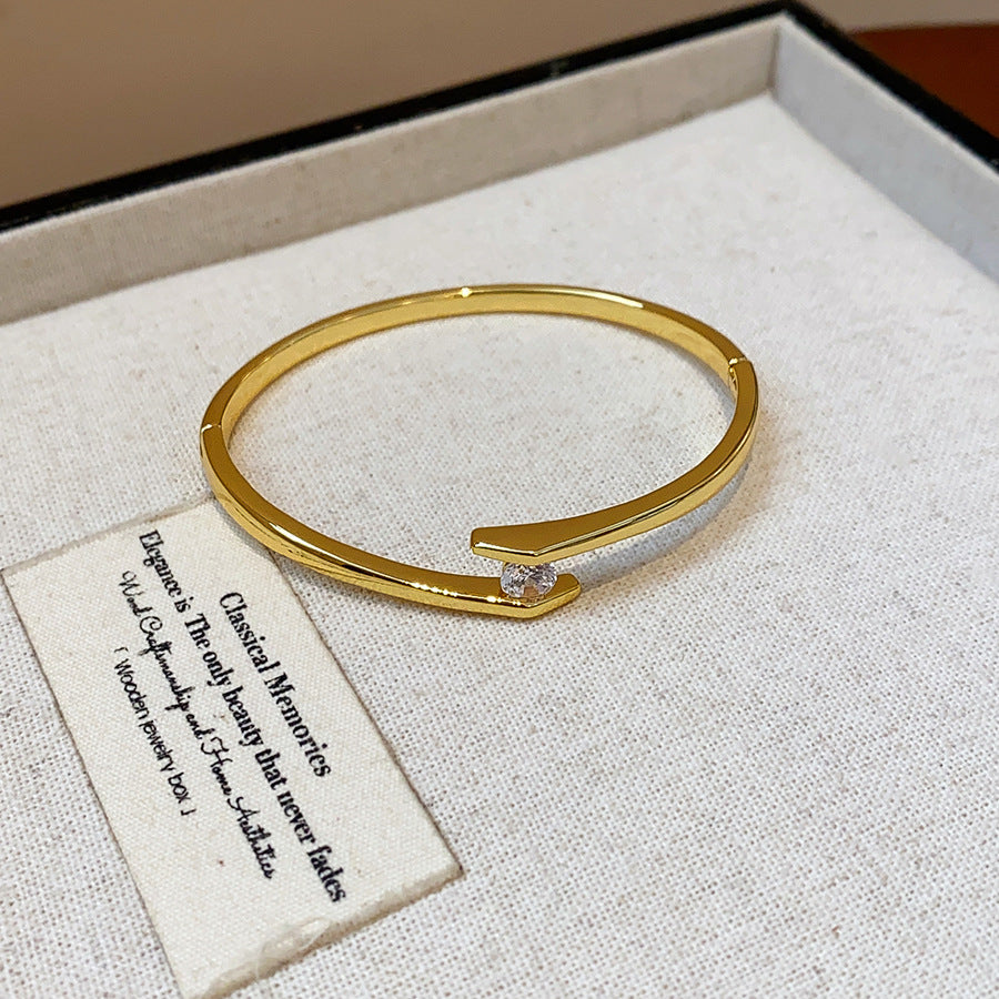 Light Luxury Niche High-end Genuine Gold-plated Zirconia Round Bracelet For Women