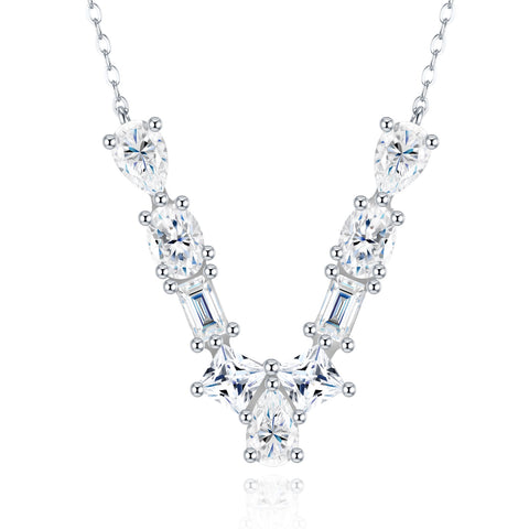 26-letter - V-shaped Necklace Pendant Featuring Top-quality Moissanite Stones, In A Luxurious And Fashionable Light Luxury Trend Jewelry Design, Made Of S925 Silver Electroplated With Platinum.