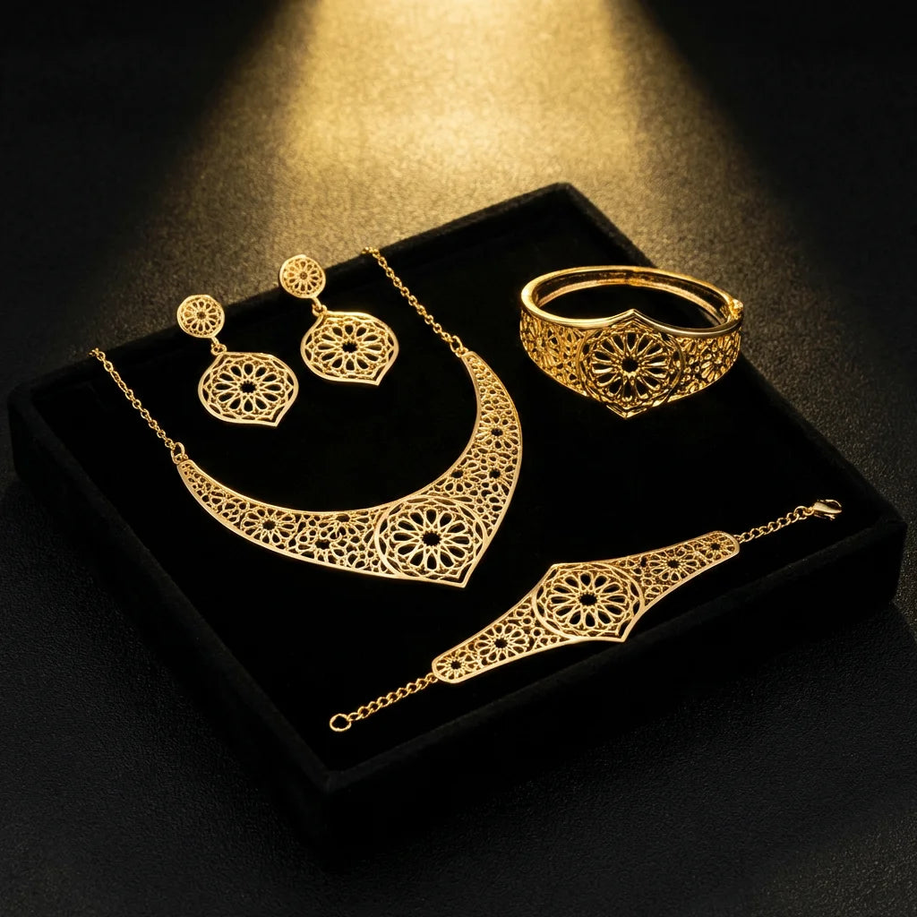 Arabian Gold Jewelry Set | 18K Gold-Plated Islamic Geometric Collection