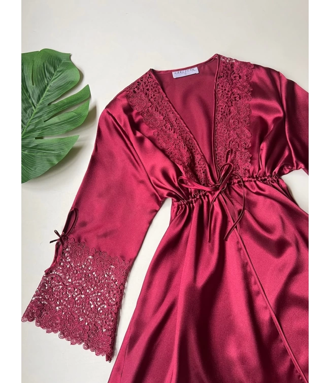 Bridal Glamour 4-Piece skin Nightdress for Women (Maroon)