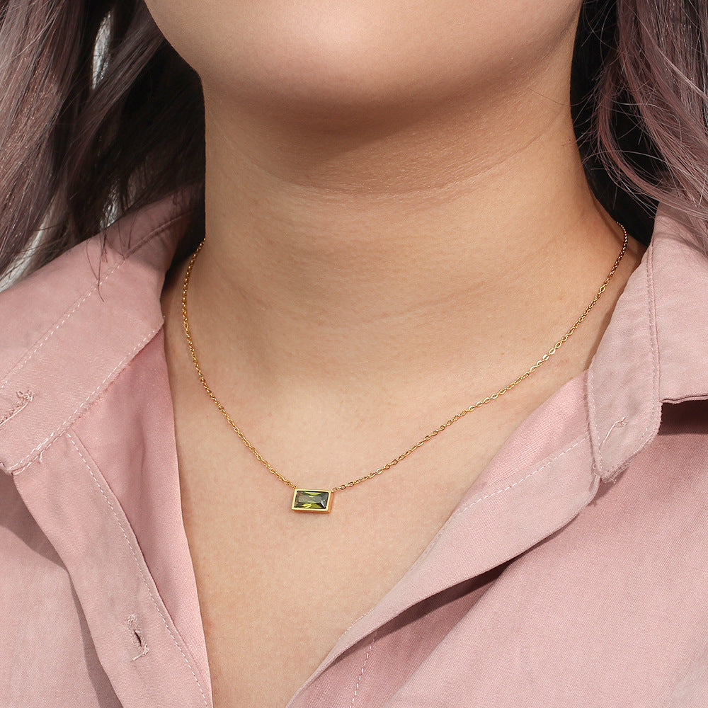 18K Gold Plated Gem Necklace - Precious Stone